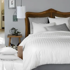 Strip Egyptian Cotton -Bed Sheet Set King Size + 2 Pillows+Side Pillow Cover)