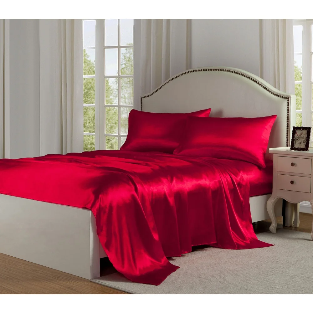 4 Pcs Satin Silk Bed Set (Red)